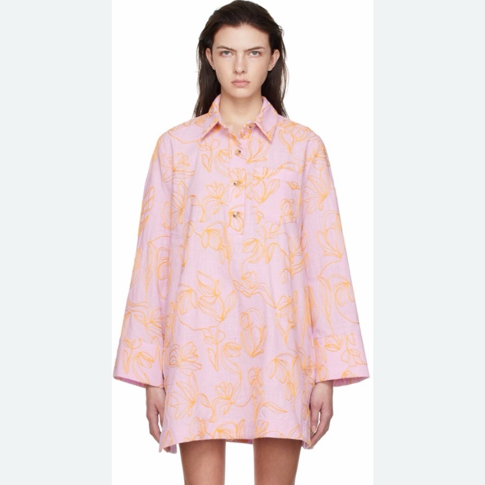 Stine Goya Lavender Button-Down Shirt With Yellow Floral Stitching